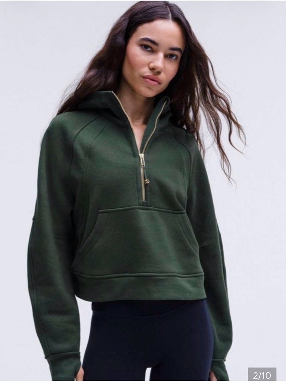 Lululemon scuba crop Green Half-Zip Hooded Pullover Top gold zipper